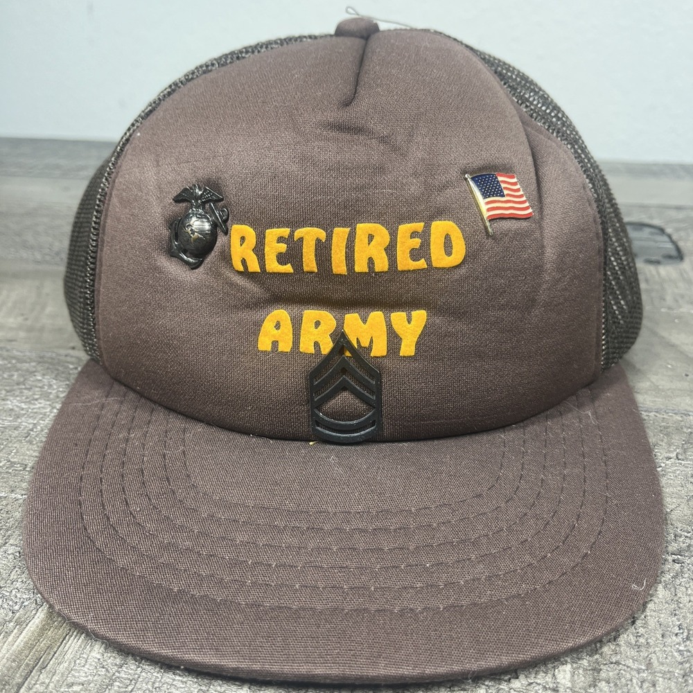Vintage U.S. Army Retired Snapback Hat Cap With Old Pins Rare USA Flag Crest